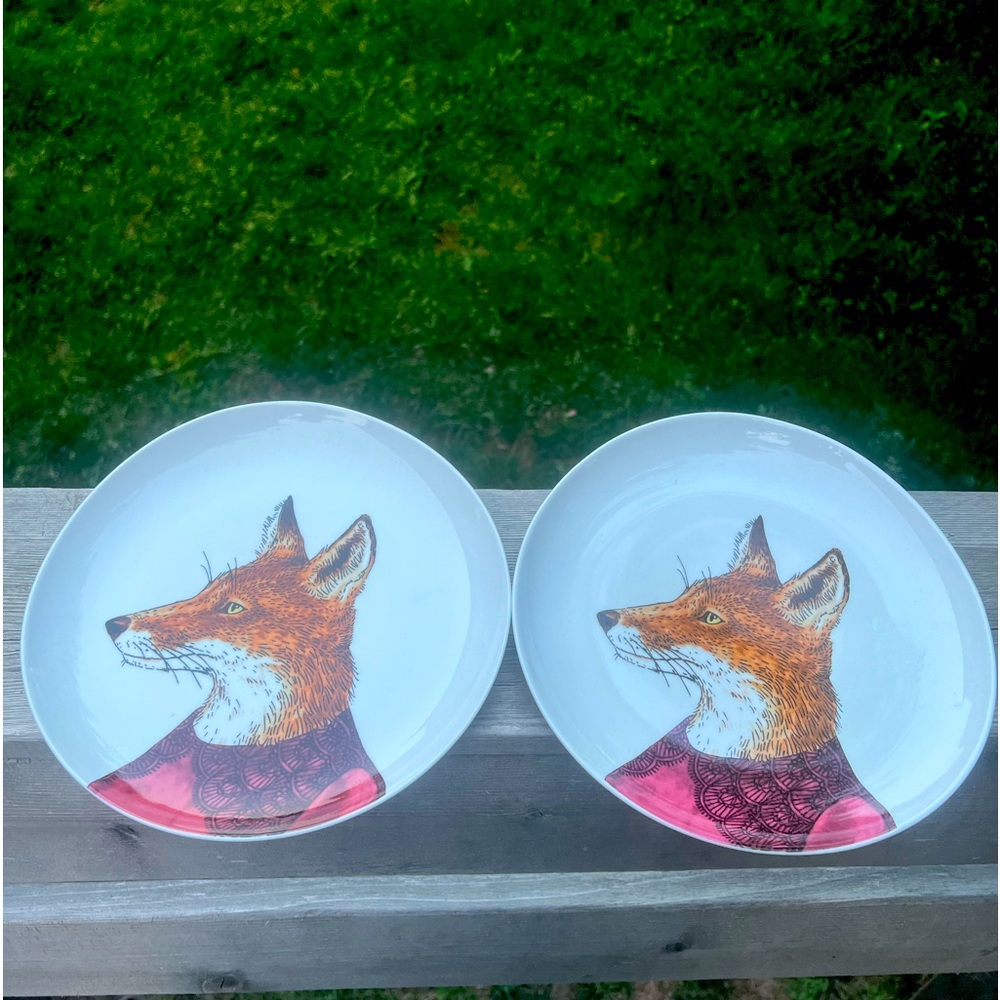 RACHEL KOZLOWSKI x WEST ELM Dapper Animal FOX Plates Hipster Vibes X 2